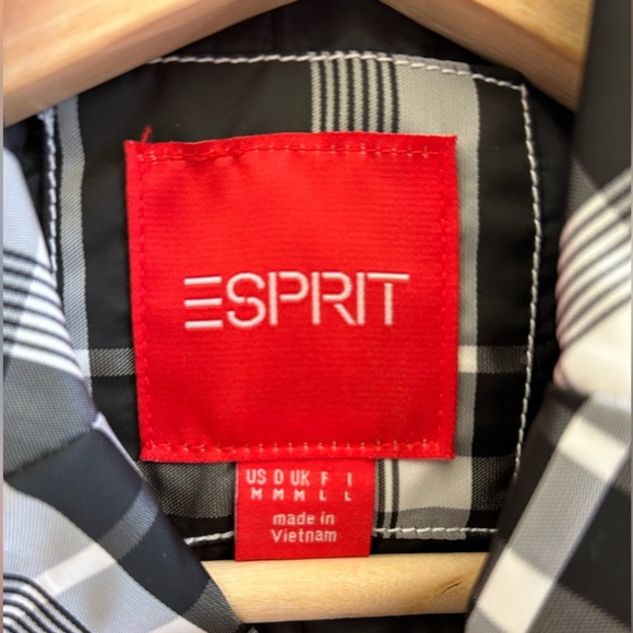 Espirit Black/White Plaid Trench Over Coat Womens Layering Classic Size XS - Picture 12 of 16